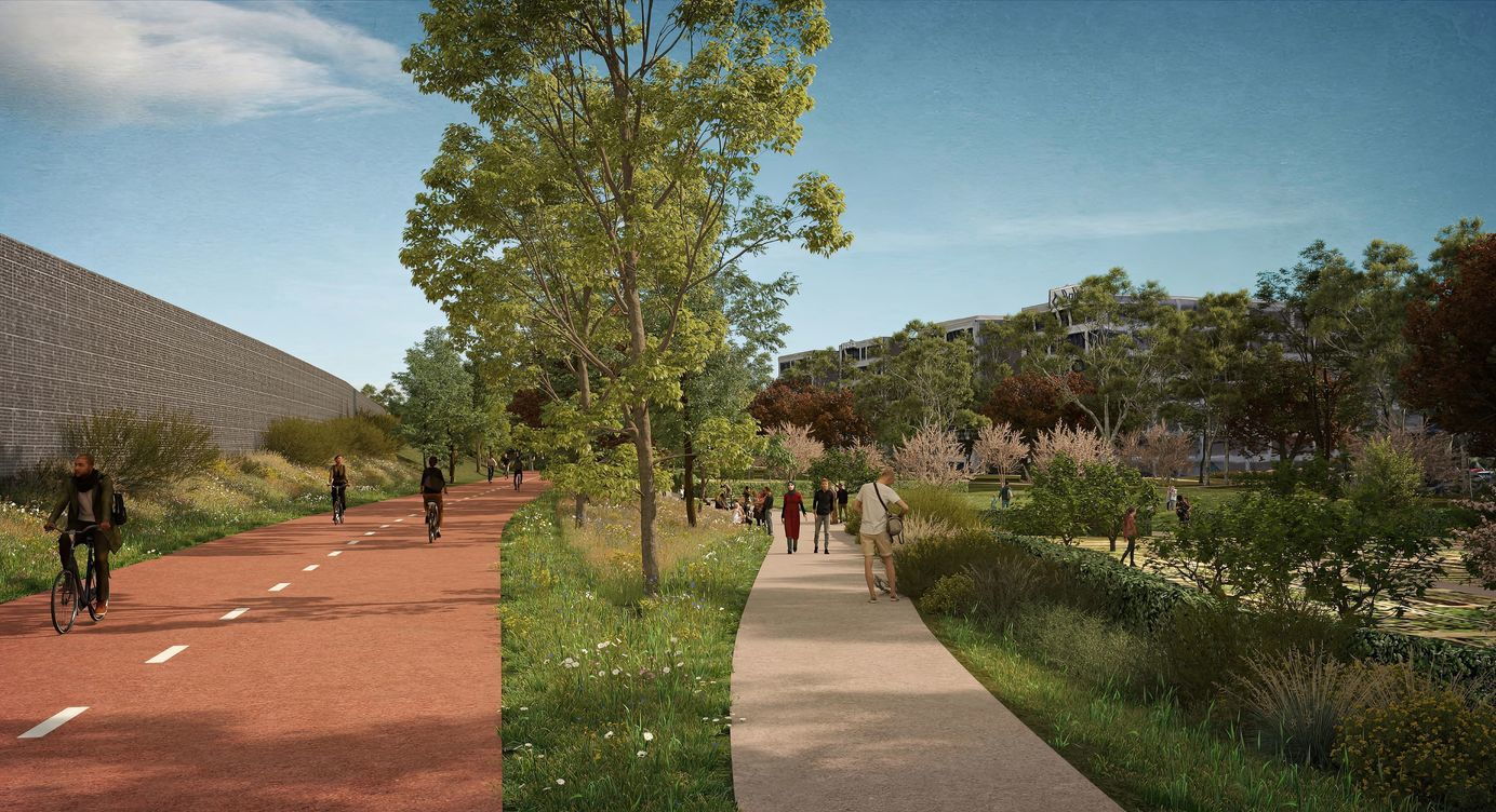 Een toekomstbeeld van het Polygoonpark uit het voorontwerp van Cluster Centraal, deelproject van Ringpark Groene Vesten